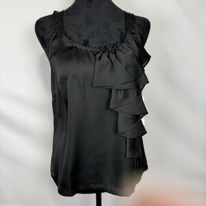 Nine West Suit Blouse Size 6 Satin Ruffle Black Tank Top